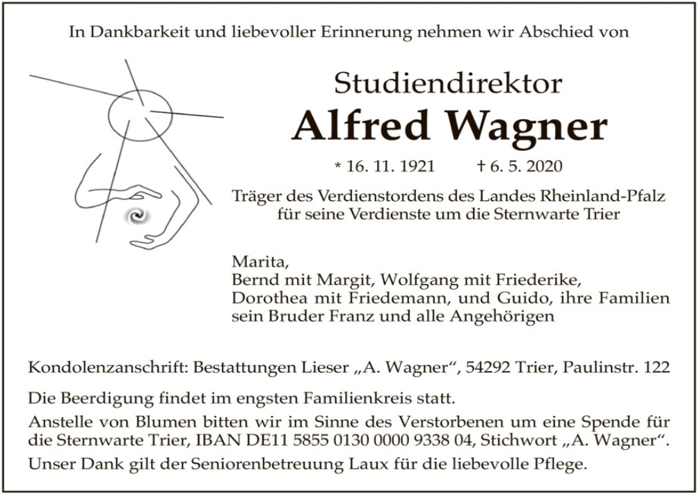 Todesanzeige Alfred Wagner